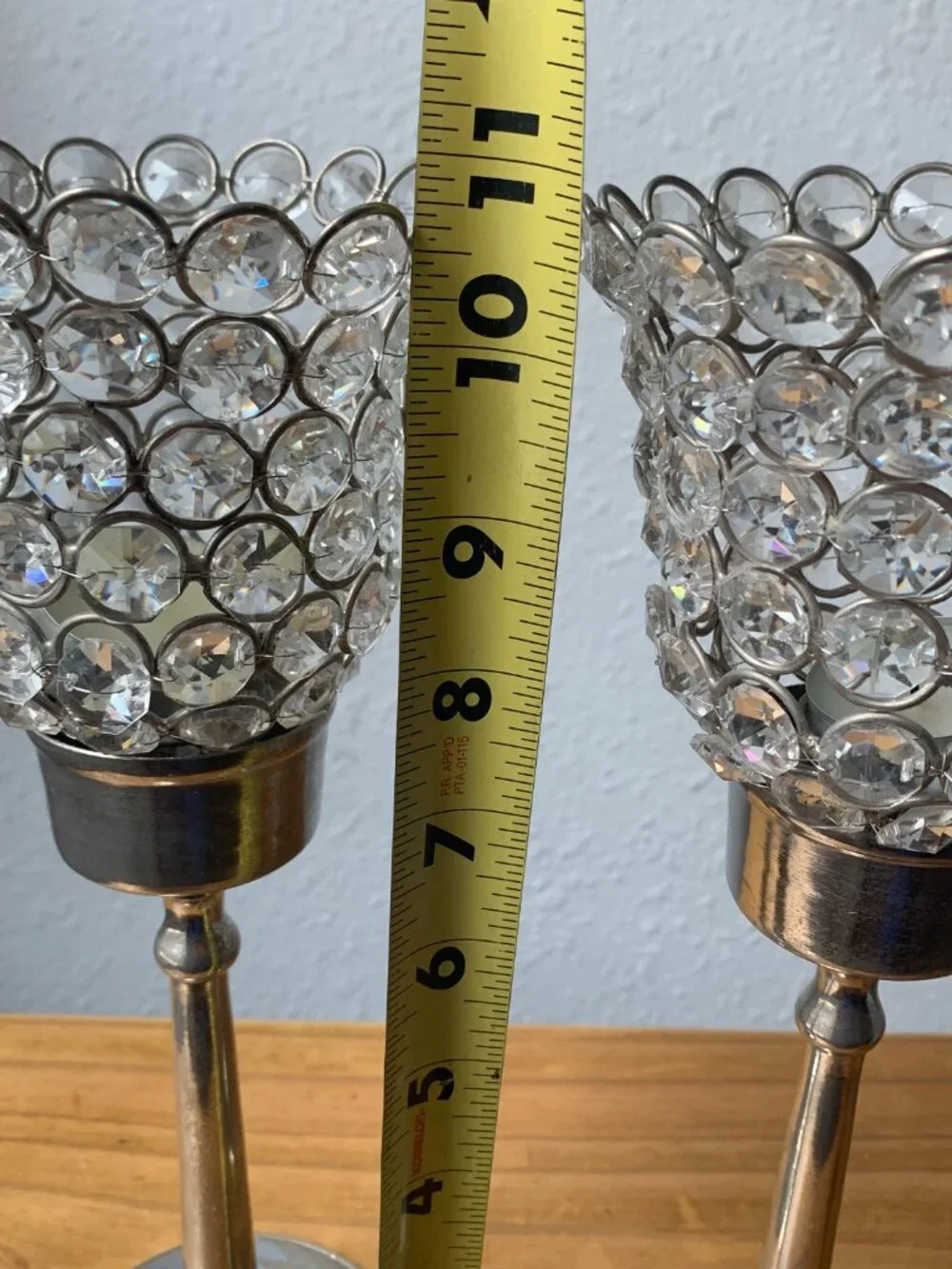 2 Pc Crystal Beaded Candle Holders Silver Tone Metal Pillar Stand Vintage Decor